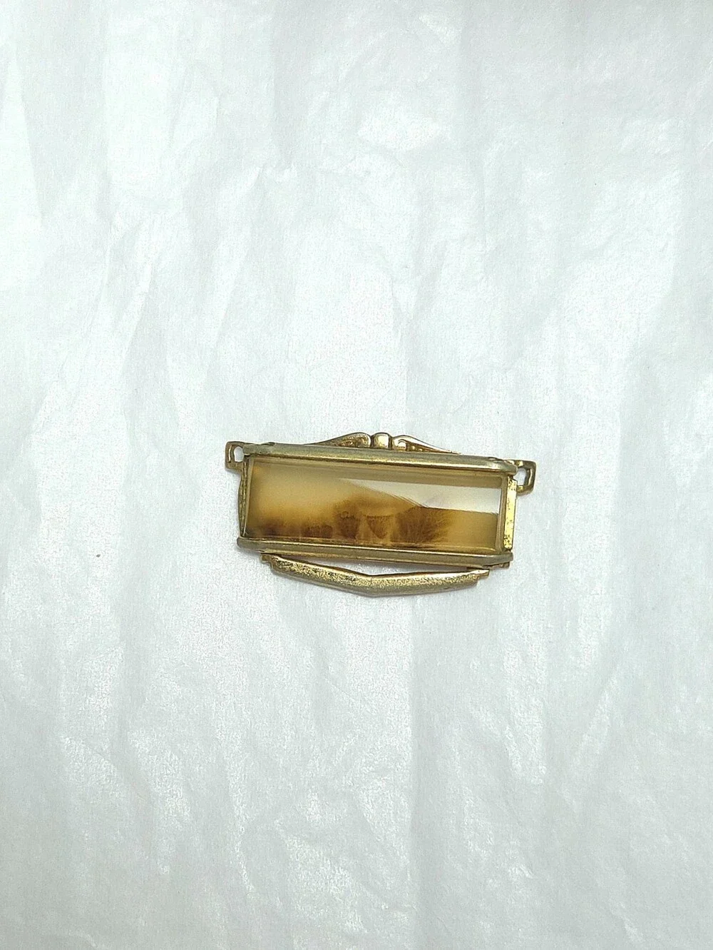 Vintage Gold Filled Natural Dendritic Agate Tie Keeper for a Tie Clip